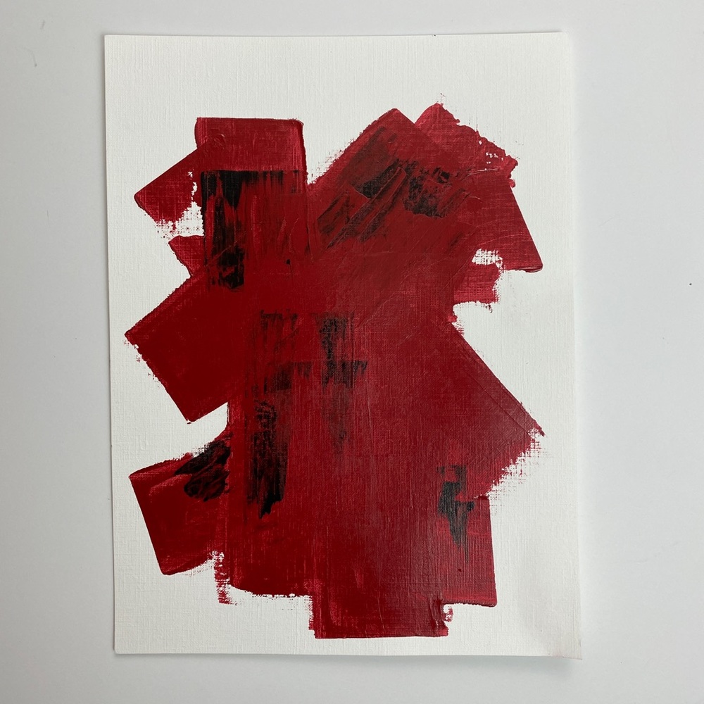 Abstract Acrylic Original Painting On Canvas Paper 9X12 Wall Art Red - Picture 2 of 8